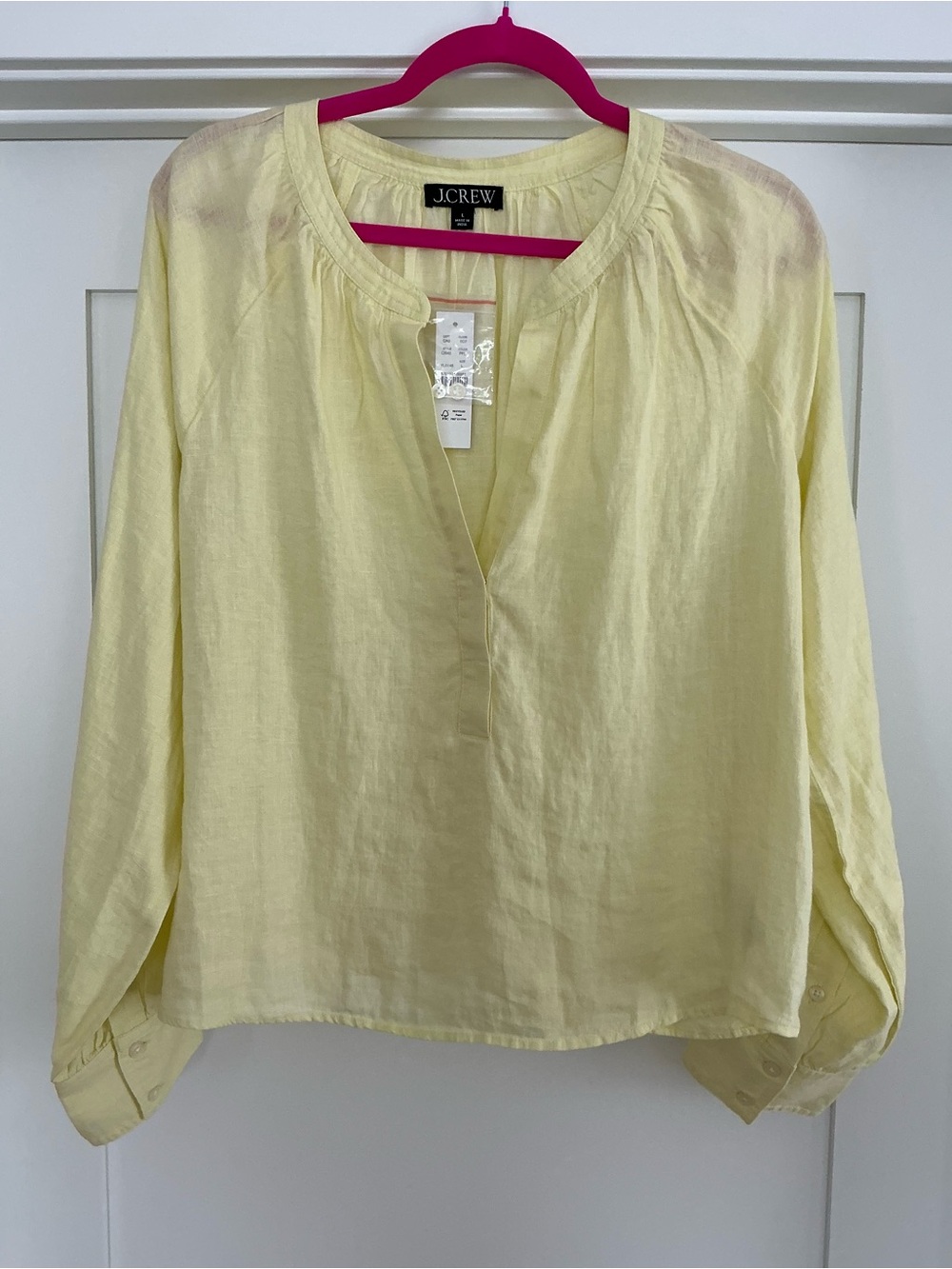 J. Crew Cabana Pale Yellow Linen Split-Neck Linen Tunic Size Large